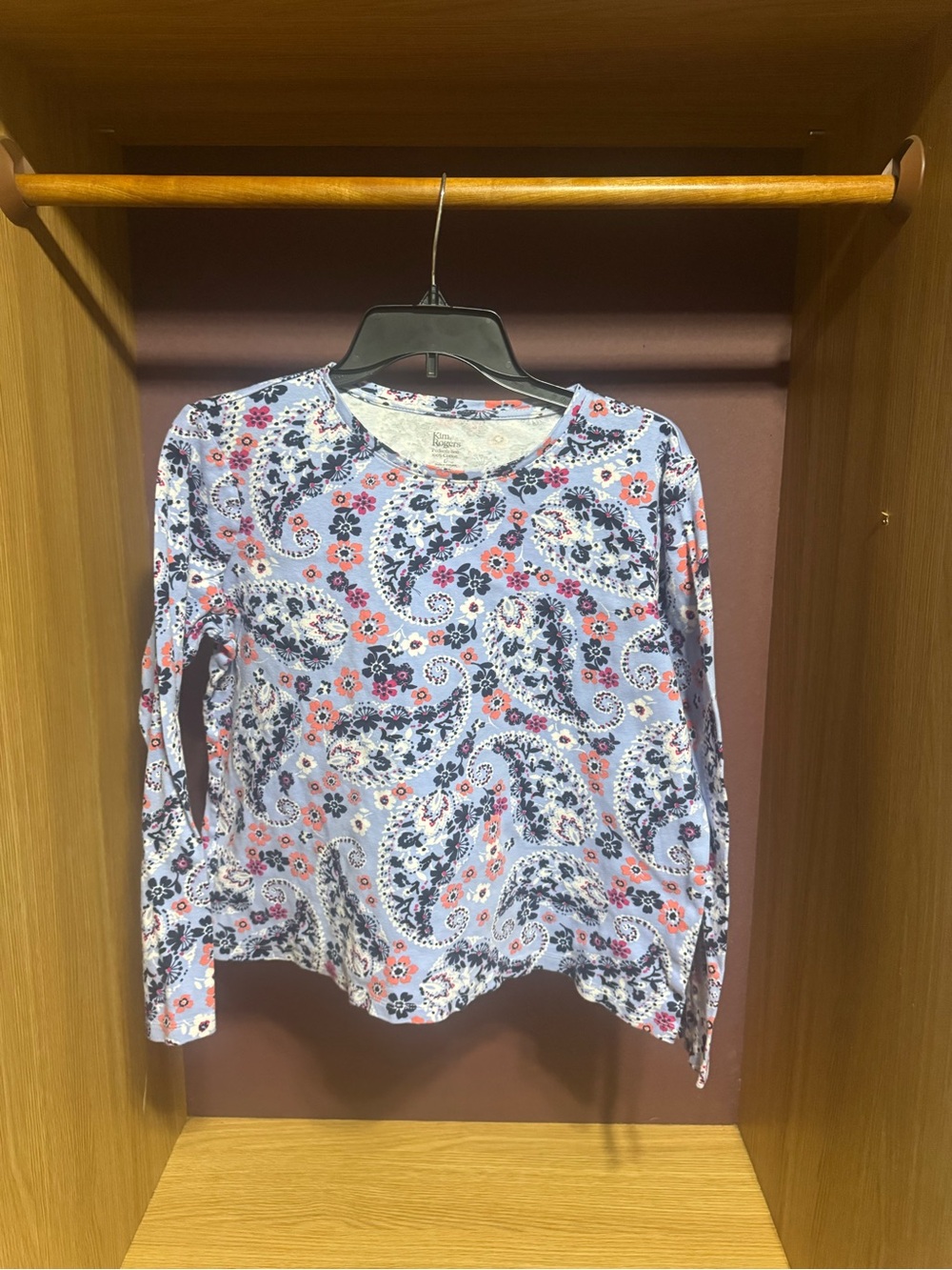 Kim Rogers Blue Multicolor Paisley Floral Long Sleeve Top Size Large